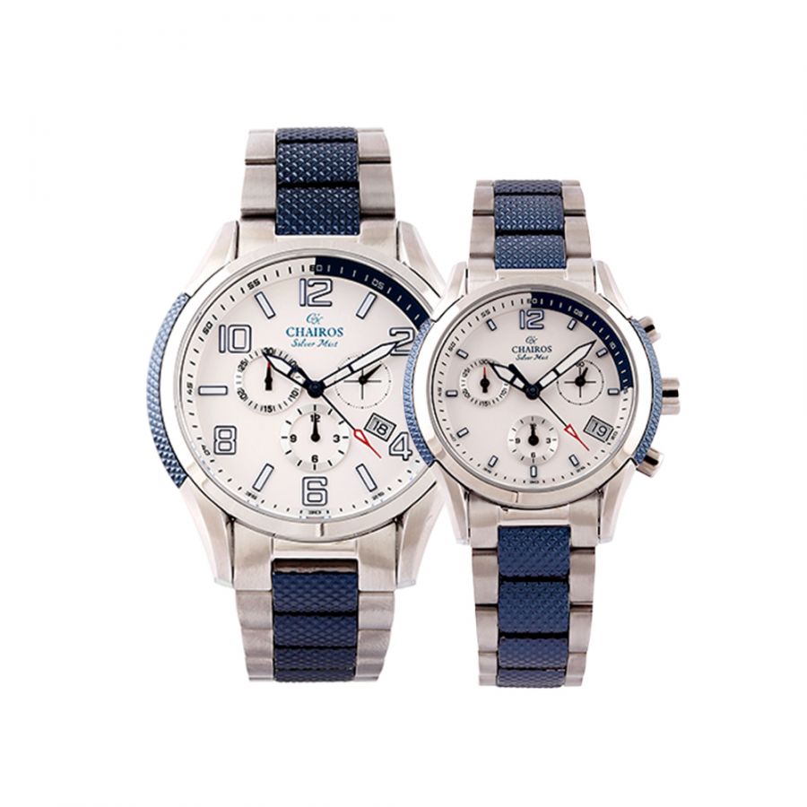 Chairos Silver Mist Gents and Ladies Watch Combo