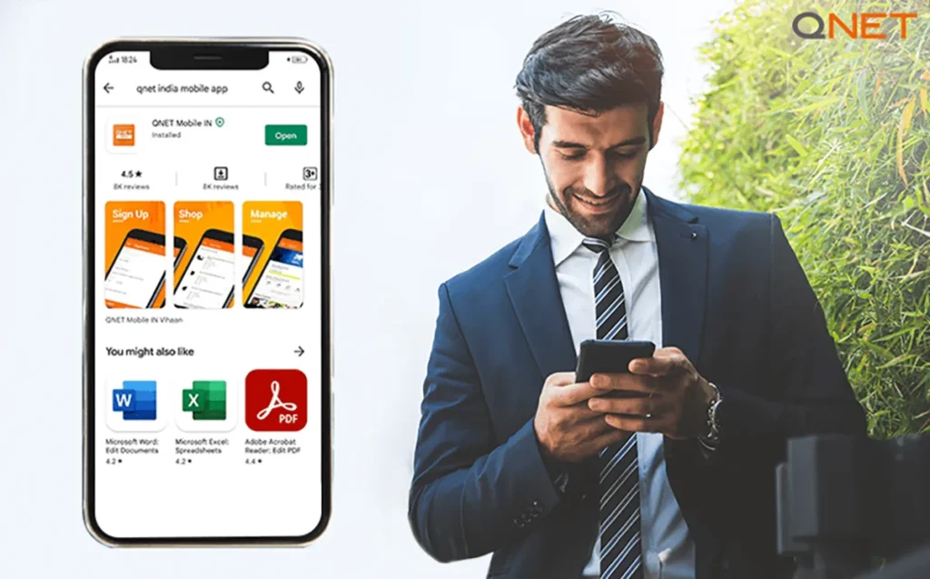 A young QNET entrepreneur using the QNET Virtual Office through the QNET India Mobile App
