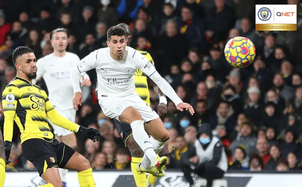 Cancelo striking a volley against Watford