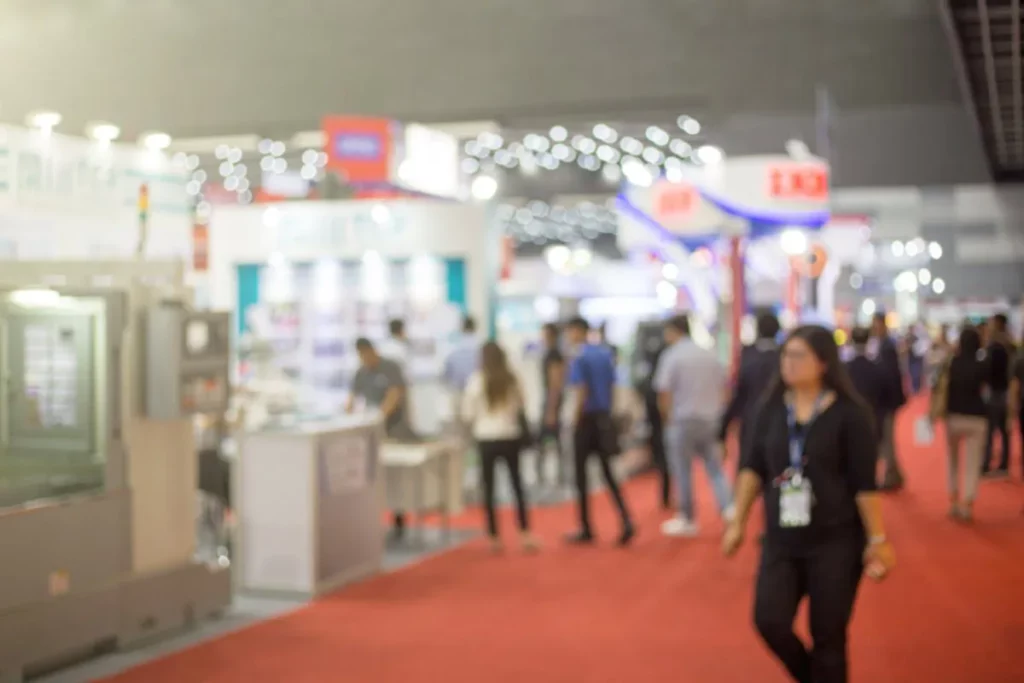 People at an exhibition which can be a good place to get leads